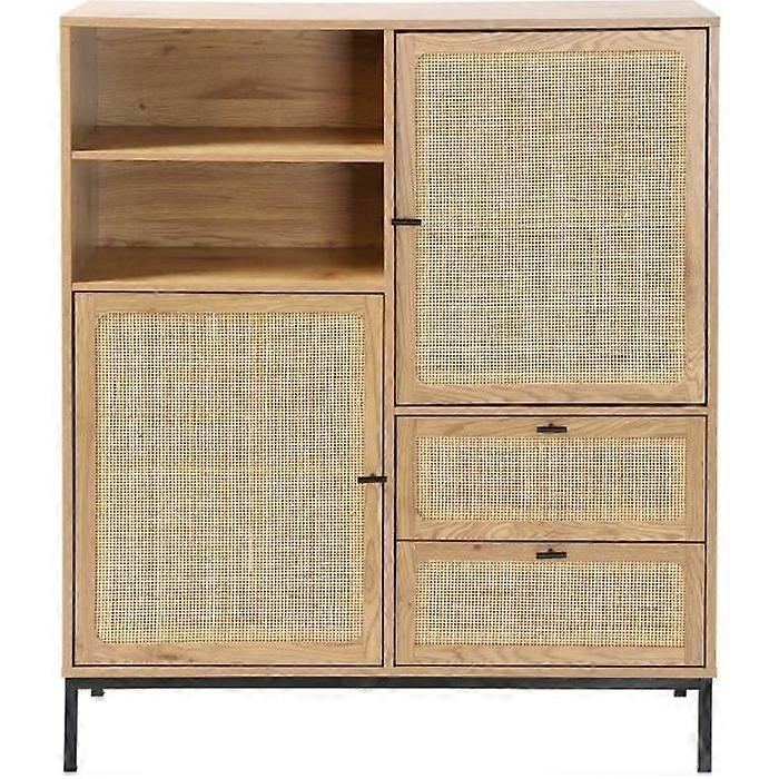 CALICOSY - Hög Buffé med fasader av naturlig rotting - L100 x H120 cm - JAYA - L100 x H120 cm - JAYA - Lat trä