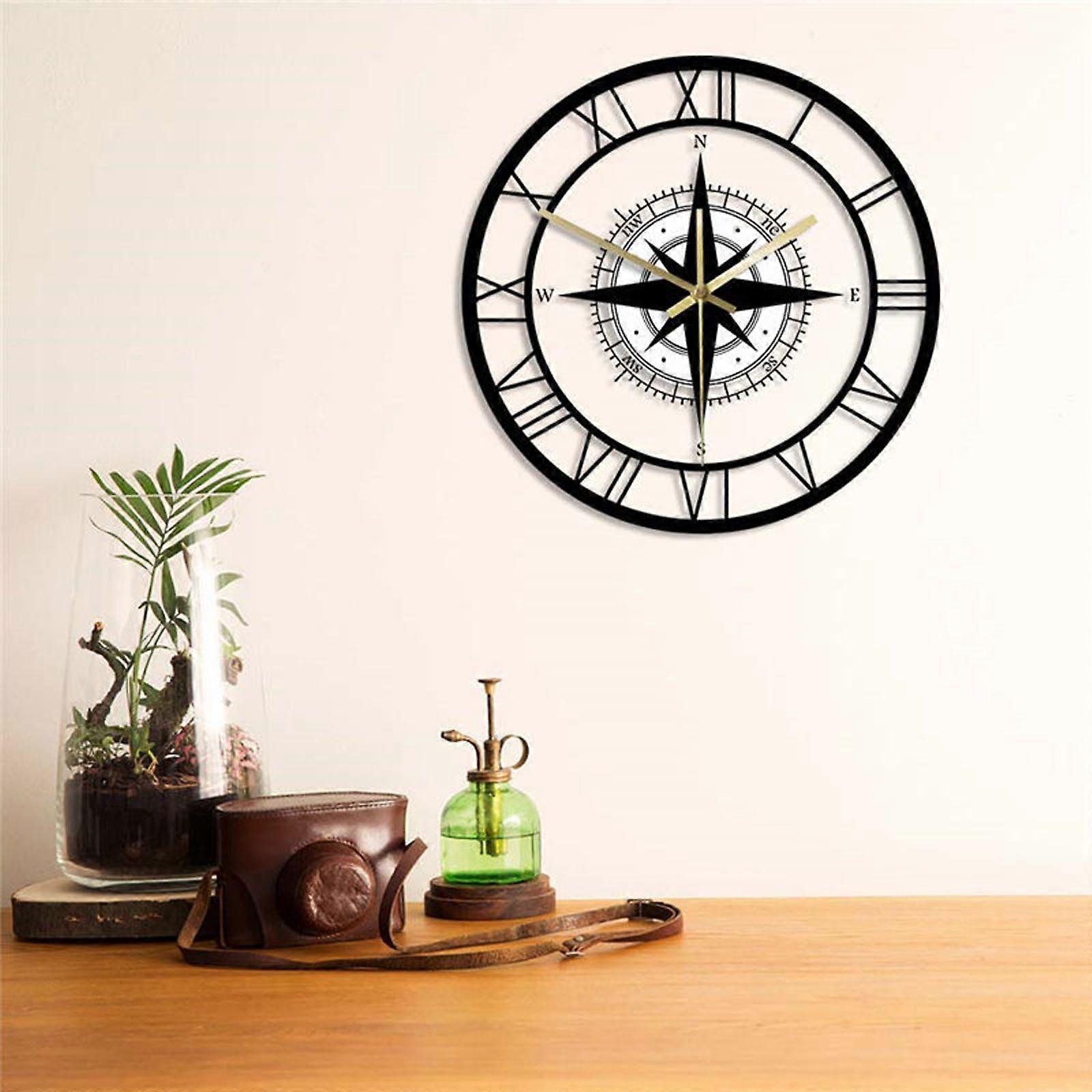 LED Lights Transparent Wall Clock Wind Rose Compass Direction Chart Nautical Acrylic Clock Decorative Wall Clock