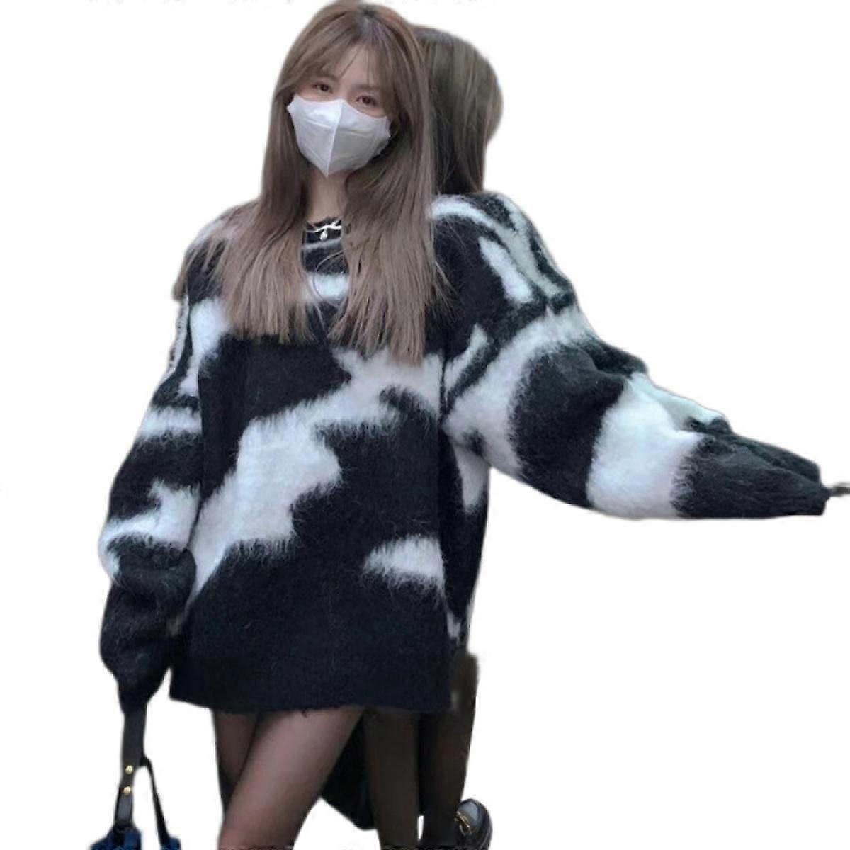 Damen Rundhalsausschnitt Pullover Langarm Locker Lässig Strickpullover Pullover Top