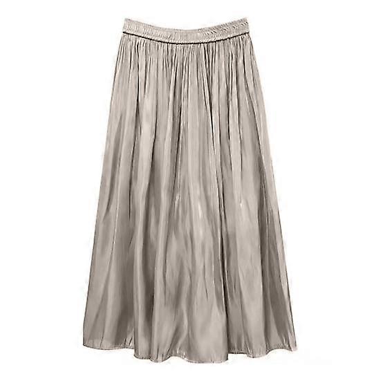 Skirt High Waist Long Skirt with Elastic Waistband Solid Color Glossy Chiffon Satin Skirt