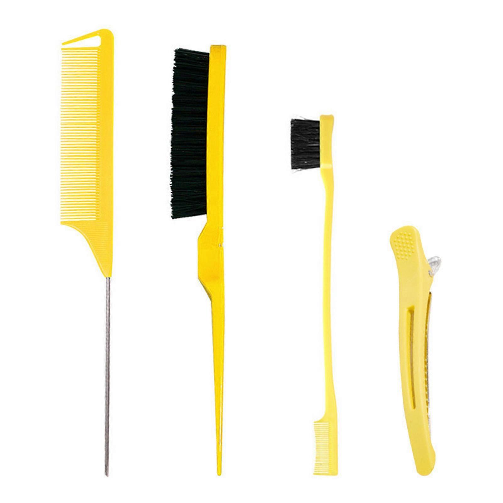 Ensemble de 4 peignes de coiffure pour femmes, brosse à cheveux, peigne à queue de rat, brosse à bords pour le brossage des bords et le lissage, jaune
