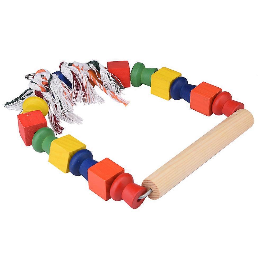 Pet Bird Cage Swing Toy - Round Wooden Ladder with Colorful Blocks for Parrots and Small Birds, 18 Inch