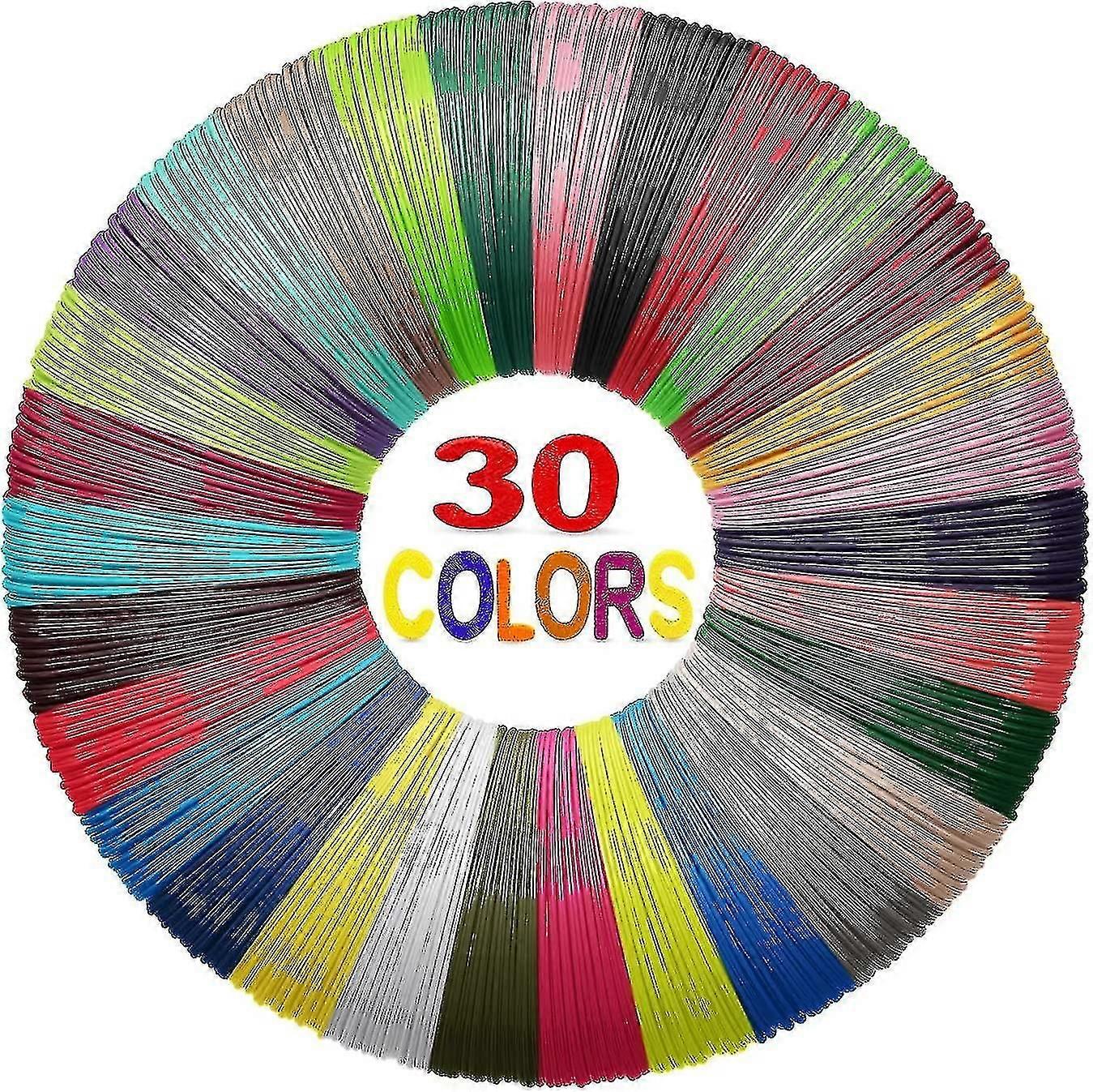 خيوط القلم 3D 30 لونا ، عبوات Pla 1.75mm ، ألوان طباعة القلم 3D للإبداع الفني ، قطر عالي الدقة ، 10 أقدام لكل لون ، إجمالي 300 قدم ، C