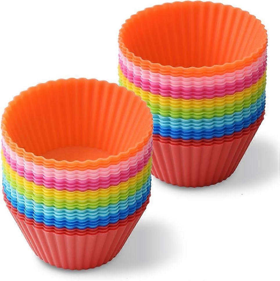 Reusable Silicone Baking Cups, Oven Safe Flexible and Nonstick, Heat Resistance for Boiling Eggs, Baking Muffins, Cupcakes, Desserts, Multicolor, 48