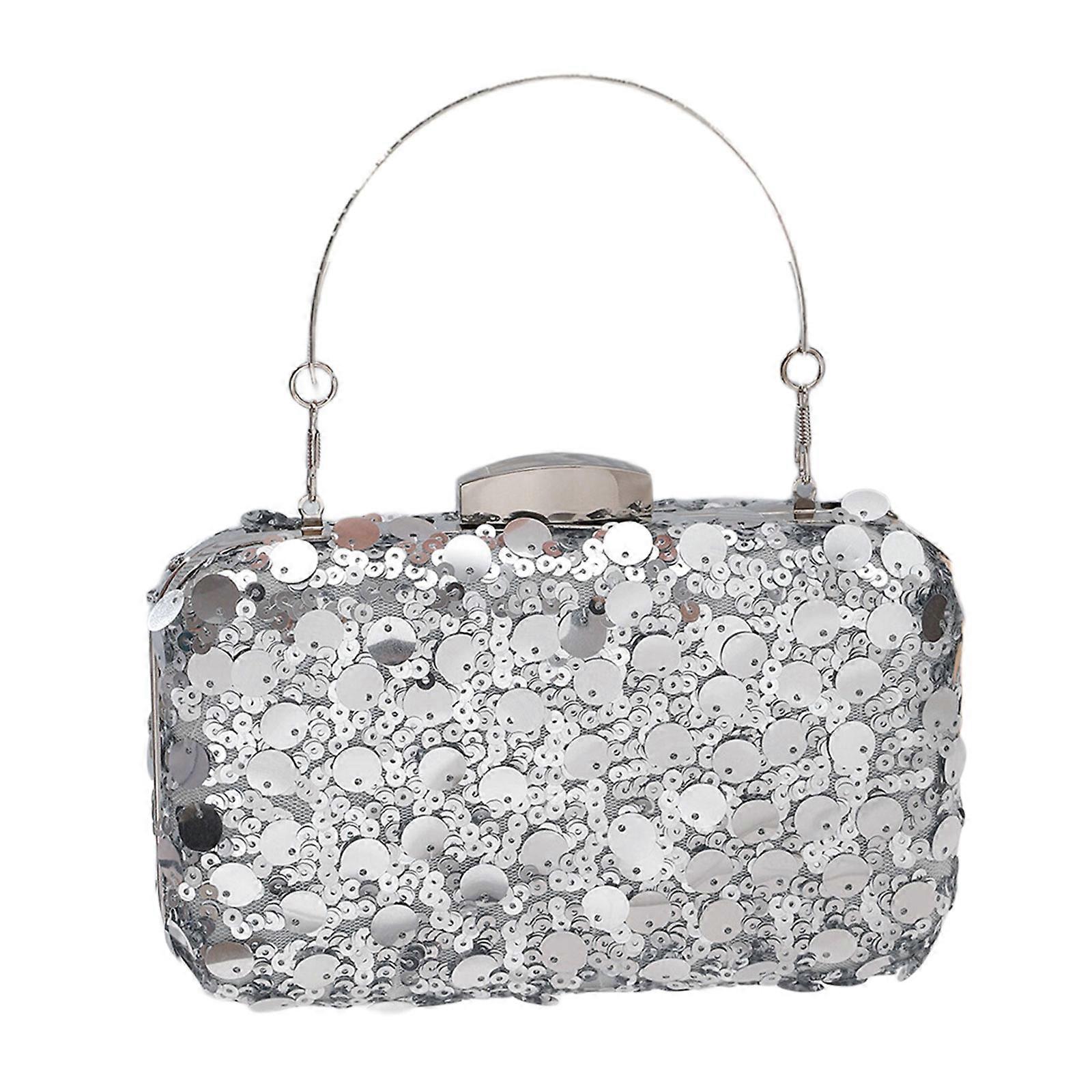 Sac à main à paillettes carré unique avec compartiment spacieux Sac de soirée Sac à bandoulière pour les mariages et les galas du soir Argent