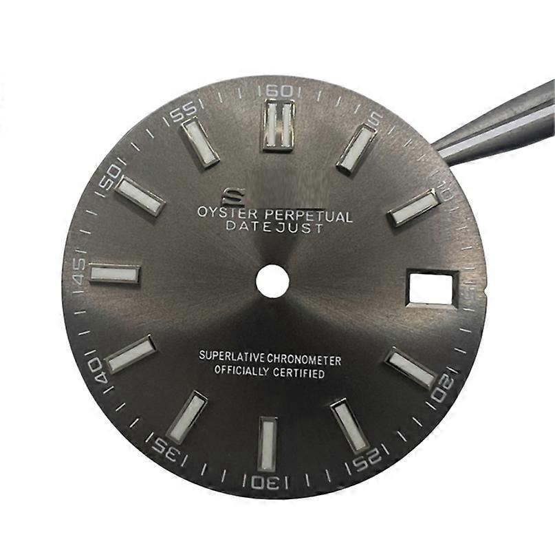 28.5MM Watch Dial for NH35/36/4R/7S Movement Full-point Numerals Scale Studs Green Luminous Accessories (Gray Face Silver Nails)