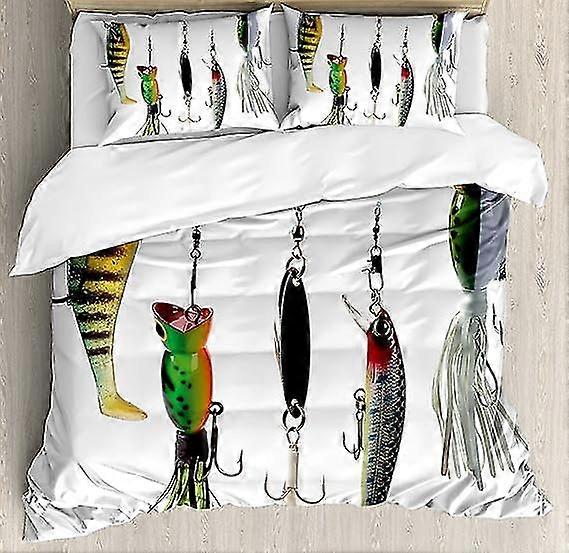 Fishing Duvet Cover Set Fishing Baits Hobby Leisure Passtime Sports Decorative 3 Piece Bedding Set With 2 Pillow Shams SZRH A-C