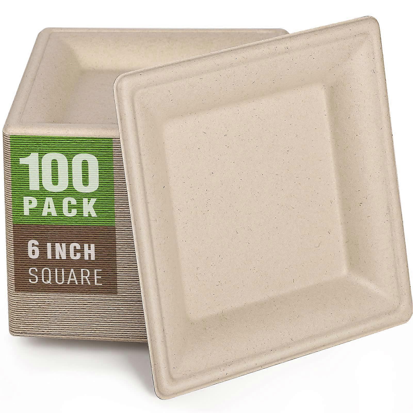 100 Pack 6 Inch Biodegradable Compostable Plates for Eco-Friendly Parties and Events, Made from Plant-Based Materials