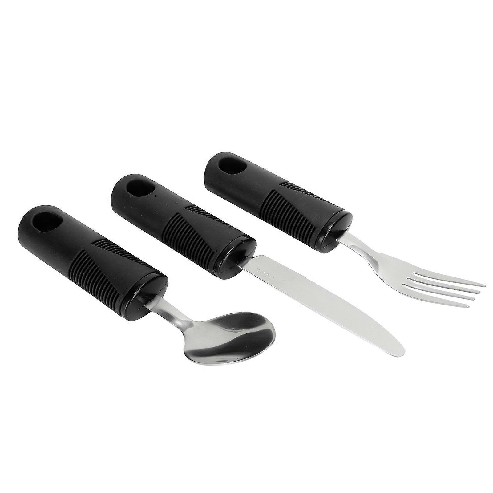 3 Piece Stainless Steel Kitchen Utensil Set with Wide Rubber Handle, Spoon, Fork, Utensils