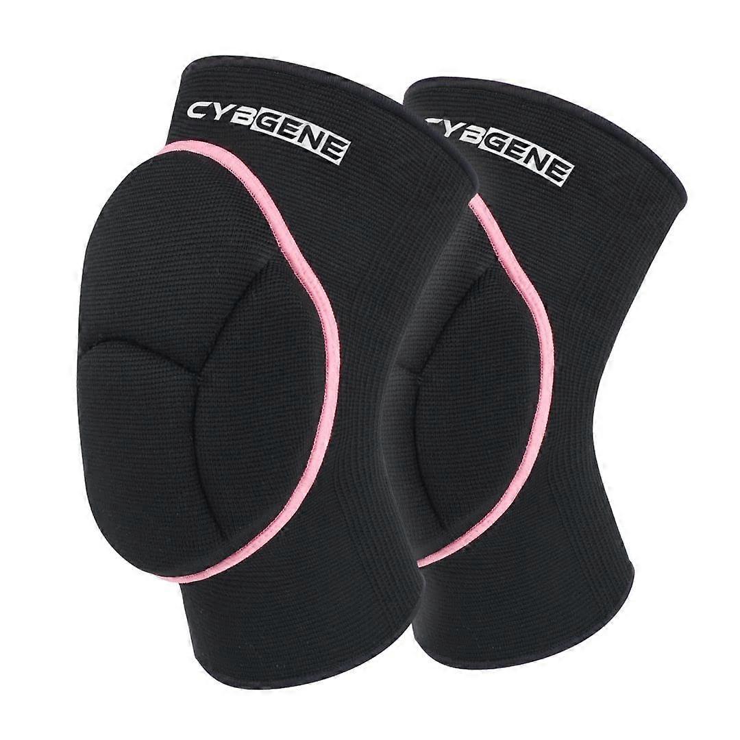 Knee Pads Volleyball for Women , Knee Sleeve for Yoga Gym Dance, Thick Sponge Anti-slip, Black-Pink, Size L