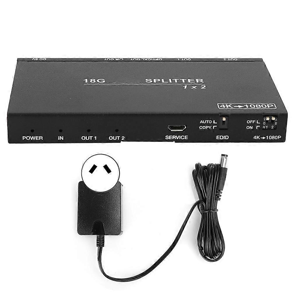 B12SA Black 1×2 HDMI 2.0 Splitter Aluminium Alloy with Scaler/Audio Extract 100‑240V