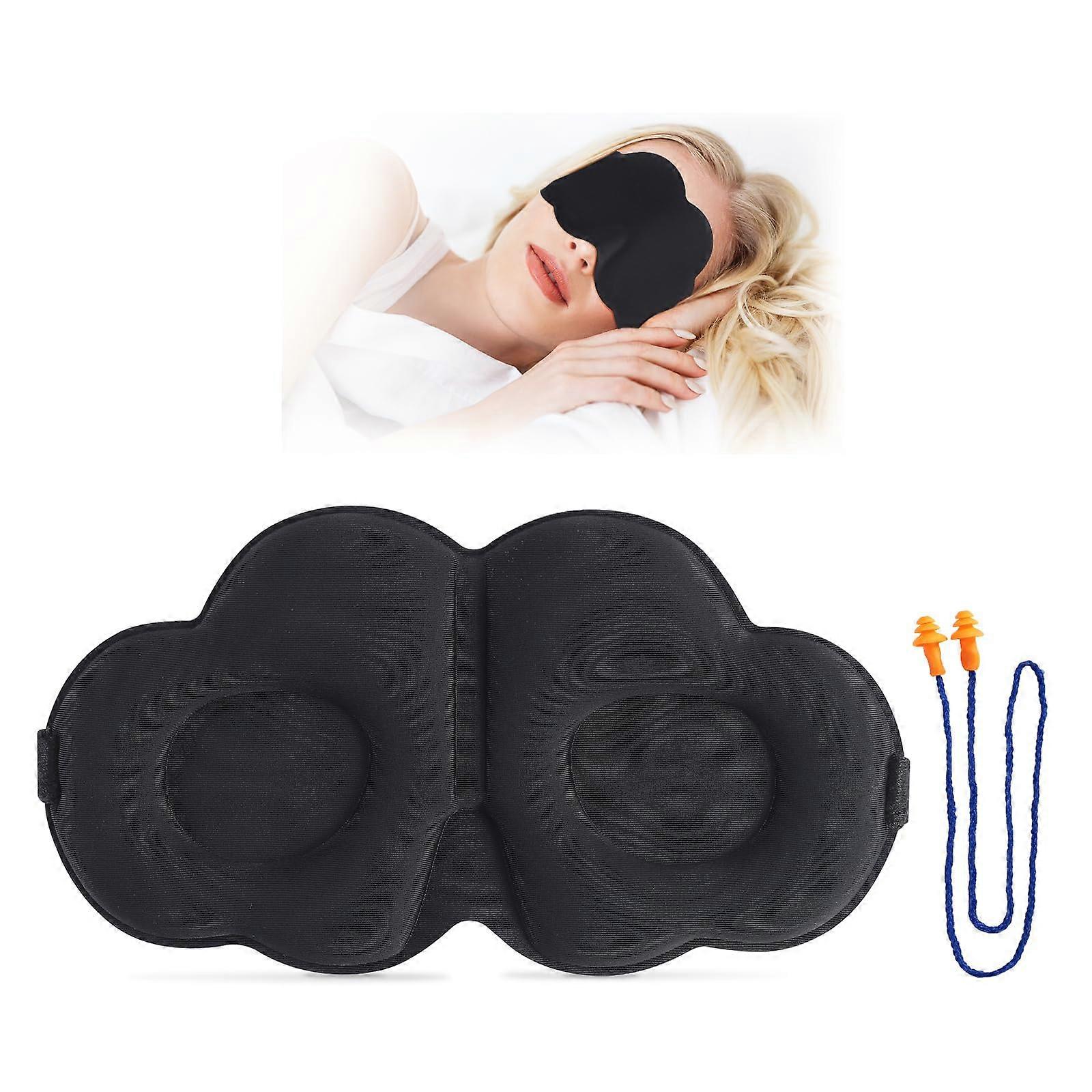 Sleep Mask Soft 3D Contoured Silky Eye Mask With Adjustable Strap For Back Sleepers And Side Sleepers Unisex Black
