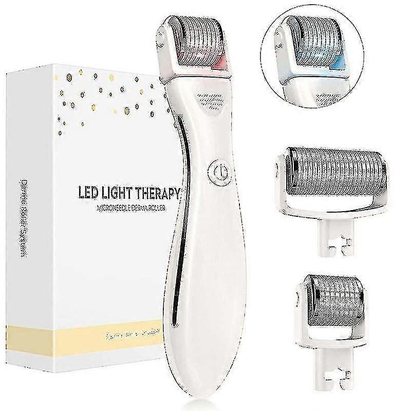جهاز العناية بالبشرة الكهربائي LED للعلاج بالضوء Microneedle Derma Roller - أبيض