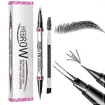 Eyebrow Pen, Brow Pencil 2-in-1 Dual-Ended Microblading Eyebrow Pencil with Micro-Fork-Tip & Precise Brush-Tip, Create Natural Hair-Like Brows, Last A