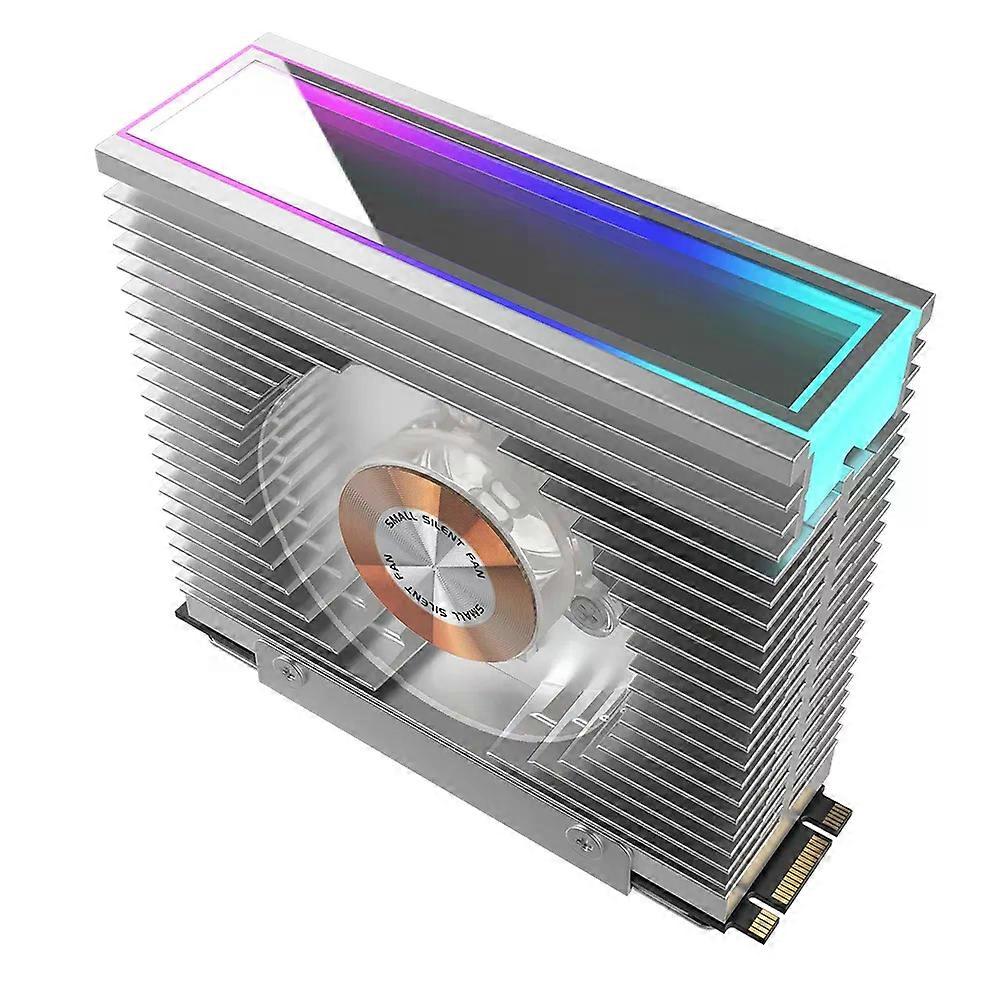 ARGB M2 2280 SSD Heatsink Aluminum Alloy M2 SSD Heatsink Cooler with 50MM PWM Dual Fan with Thermal Pad Radiator Heat Sink