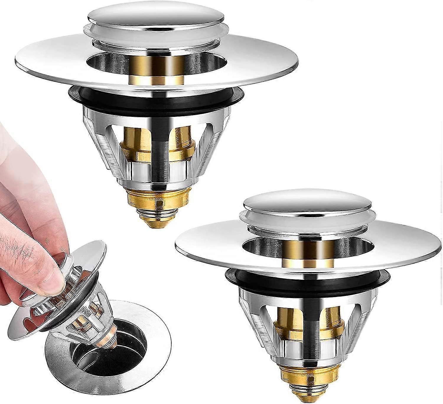 Universal Pop-up Sink Drain, Anti-clog Drain Filter, Stainless Steel And Pure Copper Bathtub Drain, Anti-odor Hair Filter For 34-38mm Holes