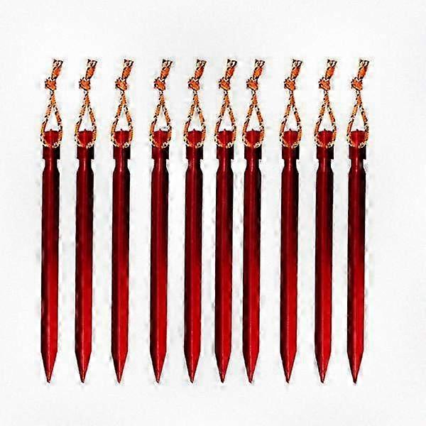 10pcs 18CM Aluminum V-shape Tent Pegs with String for Suitable for Various Outdoor Activities like Camping, Snow, and Sand (Red)