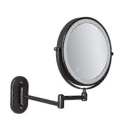 8" Wandgemonteerde Dubbelzijdige LED Make-up Spiegel met 3-Tone Licht & 10X Vergroting - Zwart