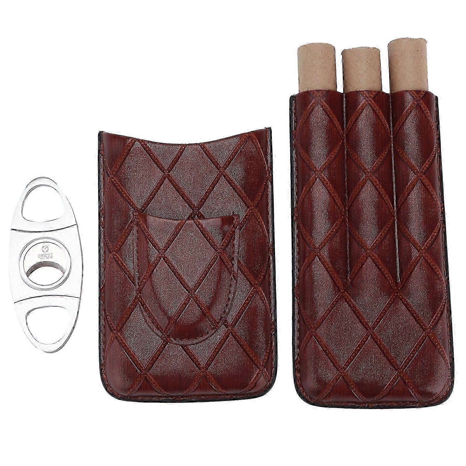 Zigarrenetui 3 Finger Tragbarer handgefertigter exquisiter Zigarrenhalter mit Edelstahlschneider