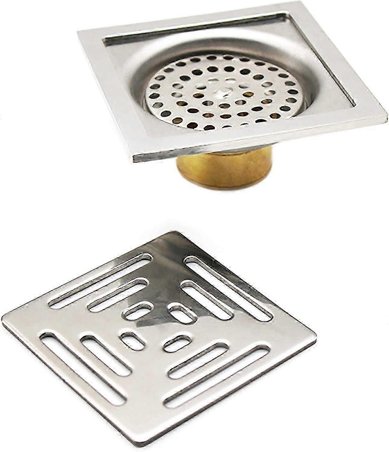 Drain de douche carr rsistant aux odeurs, siphon de sol en acier inoxydable avec filtre pour salle de bain et jardin (100 mm x 100 mm)
