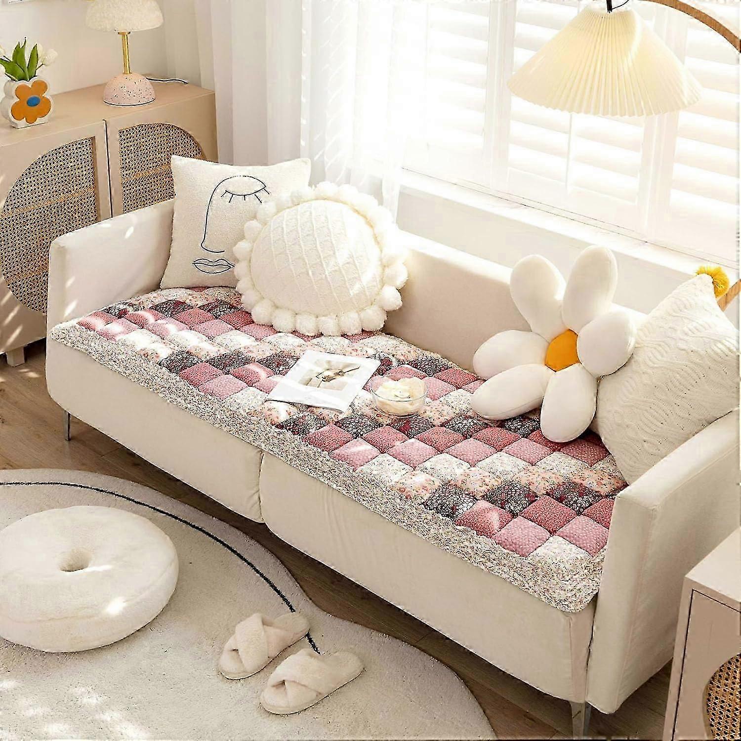 Garden Chic Cotton Sofa Cover, Universal Non-Slip Sofa Protector for Dogs, Patchwork Sofa Cover Floor Mat(45x45cm(18x18inch), B)