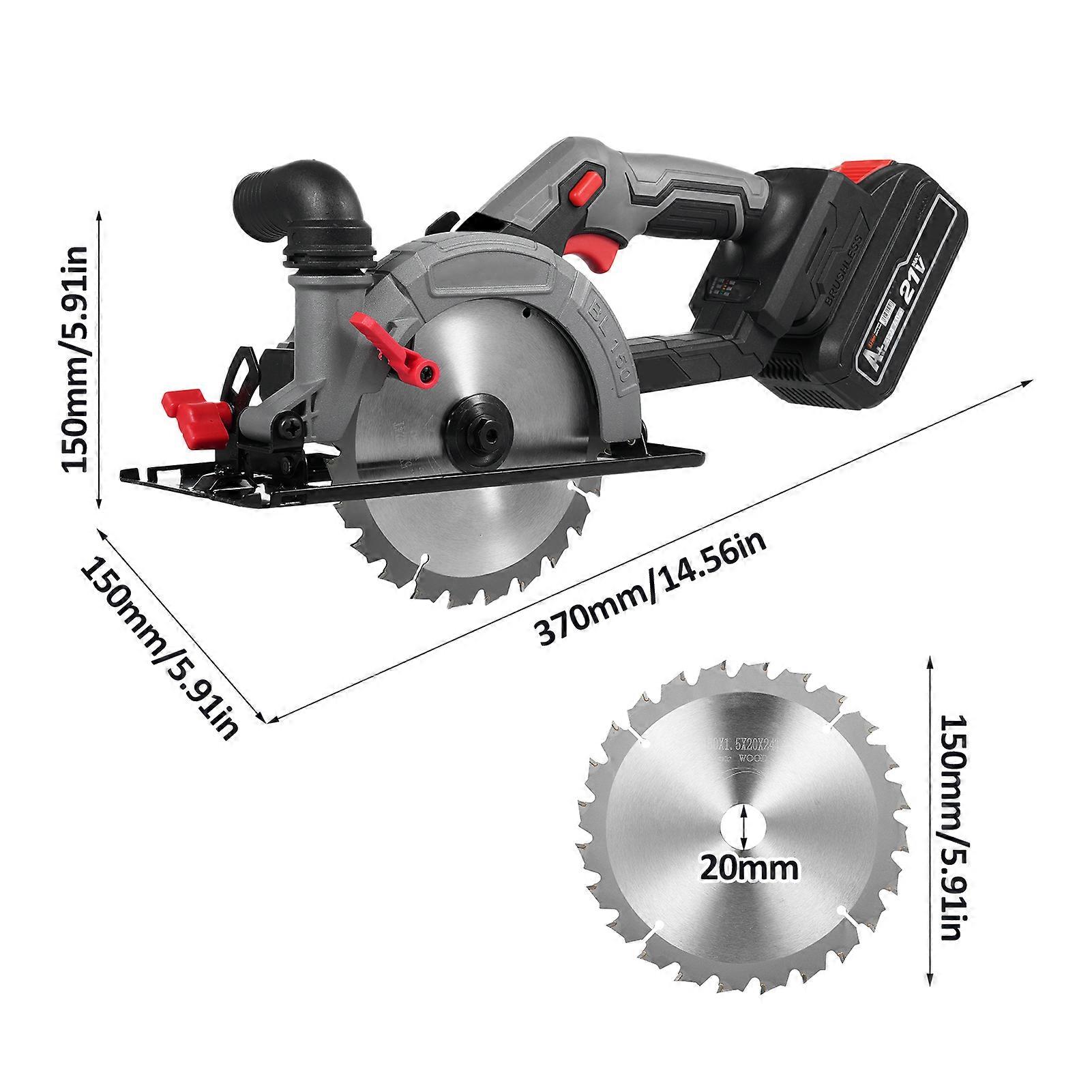 6 Inch Electric Circular Saw 21V 6800RPM Brushless Motor Compact Circular Saw Tile Saw with 24T Saw Blades 4.0Ah Lithium Battery Adjustable Angle and