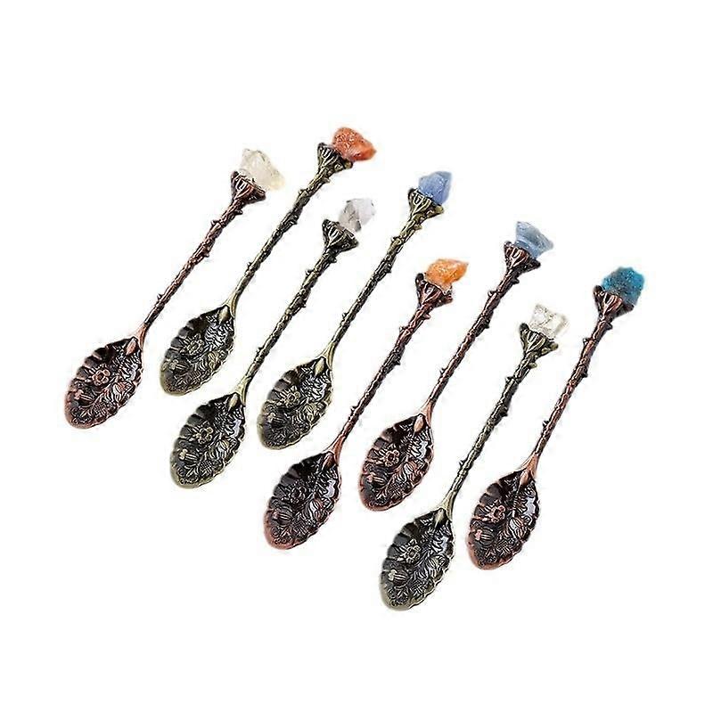 Natural Crystal Spoon with Retro Handcarved Design for Tea Coffee Stirring and Decorative Use Rosegold