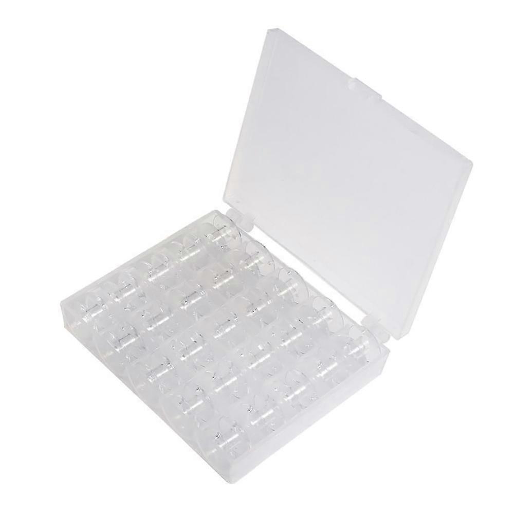 Plastic Empty Thread Spools White Sewing Machine Bobbins Crafting 13x10.5x2.6cm Case 25Pcs