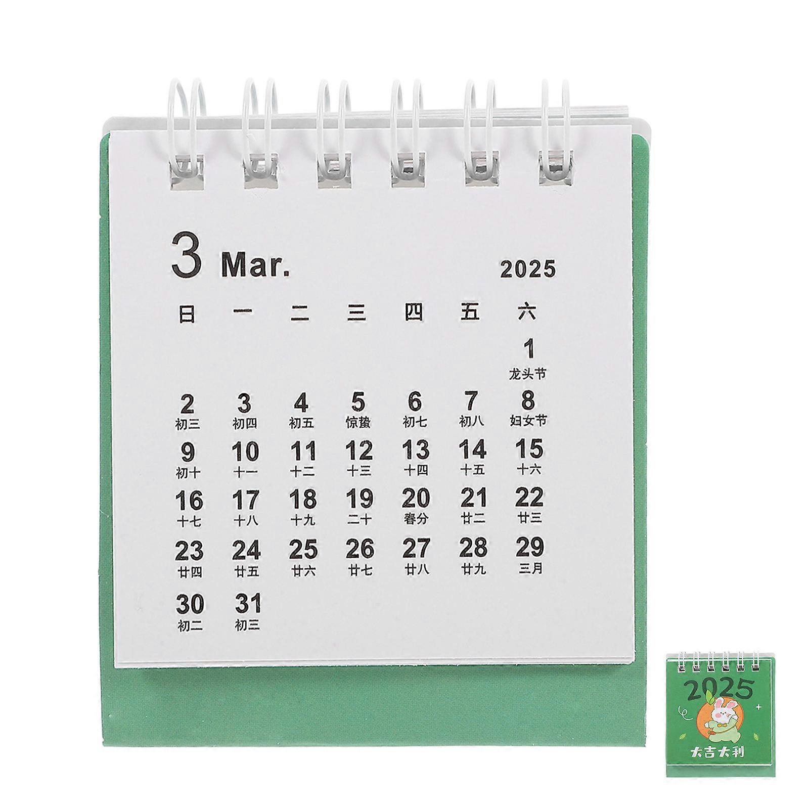 Adorable Mini Desk Calendar Green Standing Flip Desktop Accessory For Home Office School Use Date Tracking 1Pack