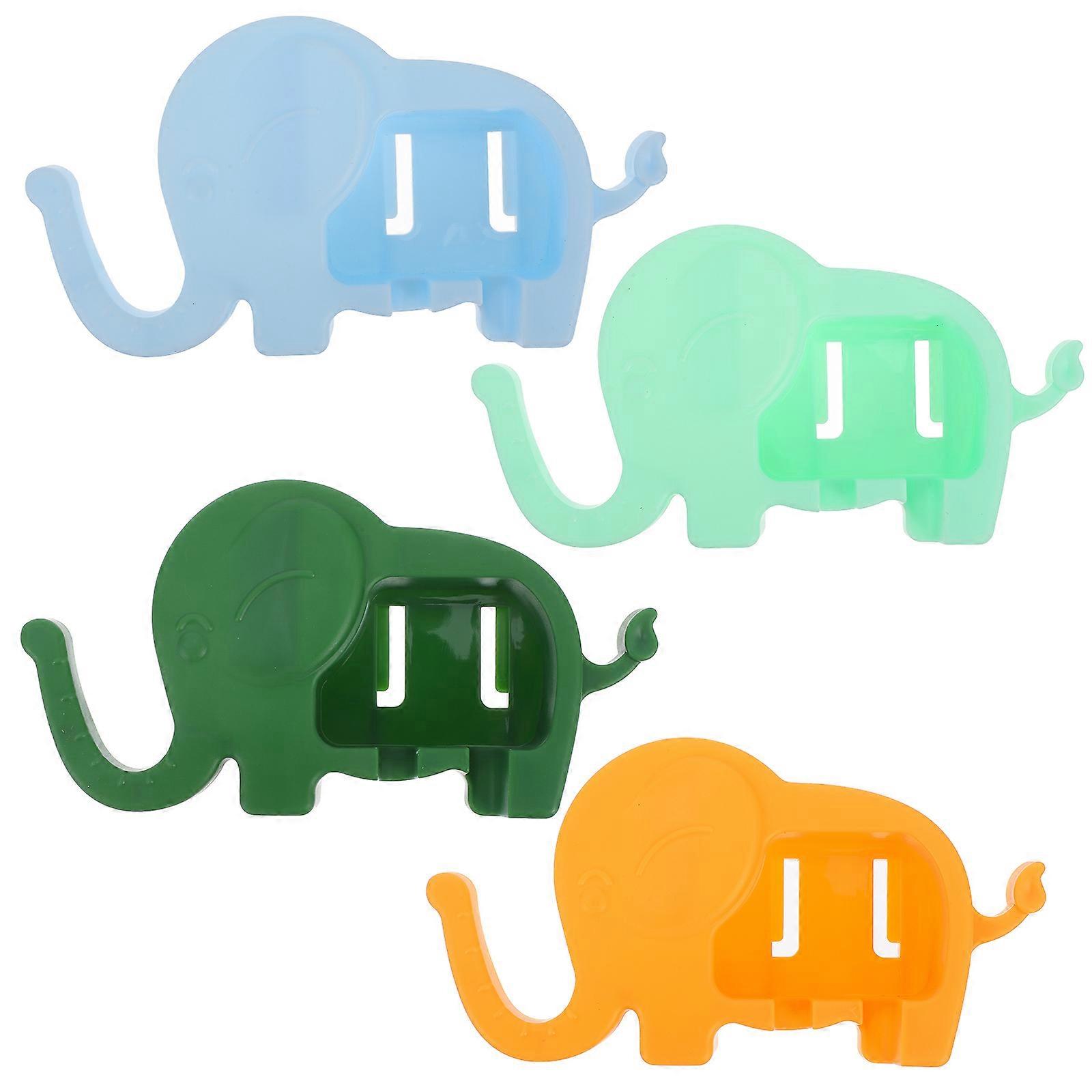 Bathroom Toothbrush Organizer Wall-Mounted Elephant Shape Blue Color Spacesaving No Punch 4Pcs
