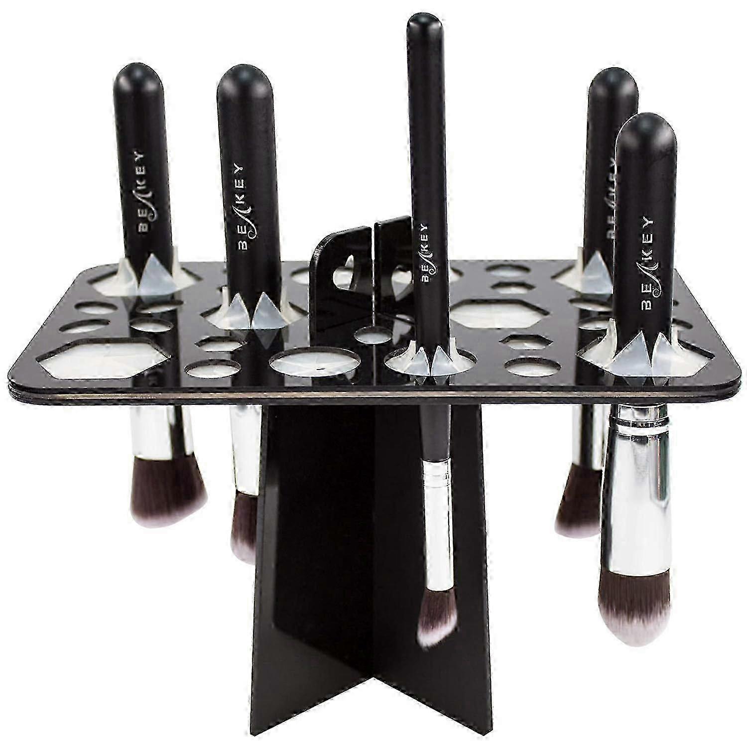 Makeup Brush Drying Rack, Collapsible Holder with 28 Holes - Black