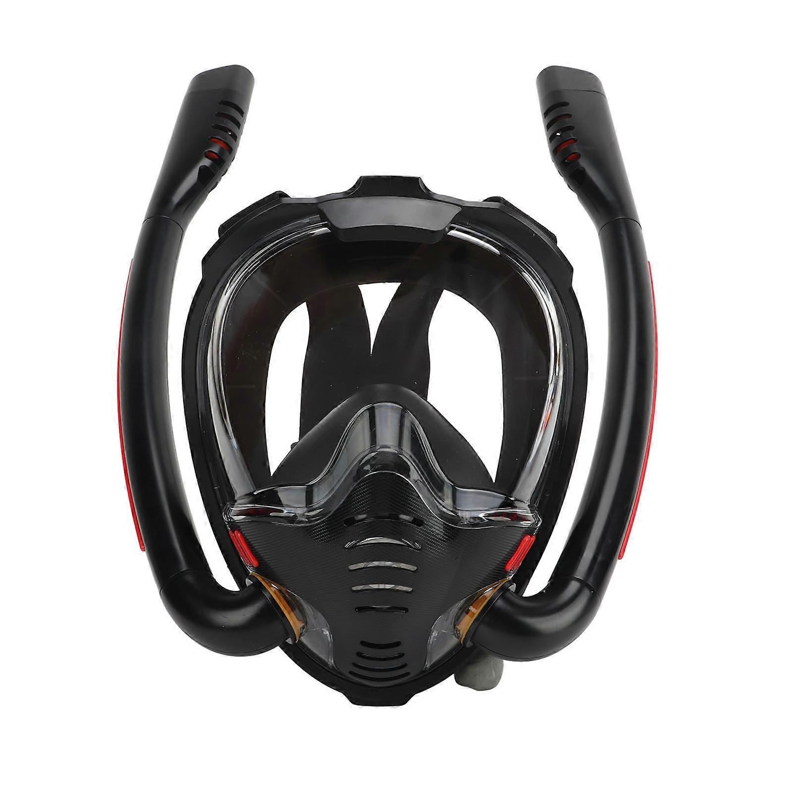 Anti-fog Snorkel Mask, 180 Degree Panoramic View, Adjustable, with Camera Mount, Black, L/XL