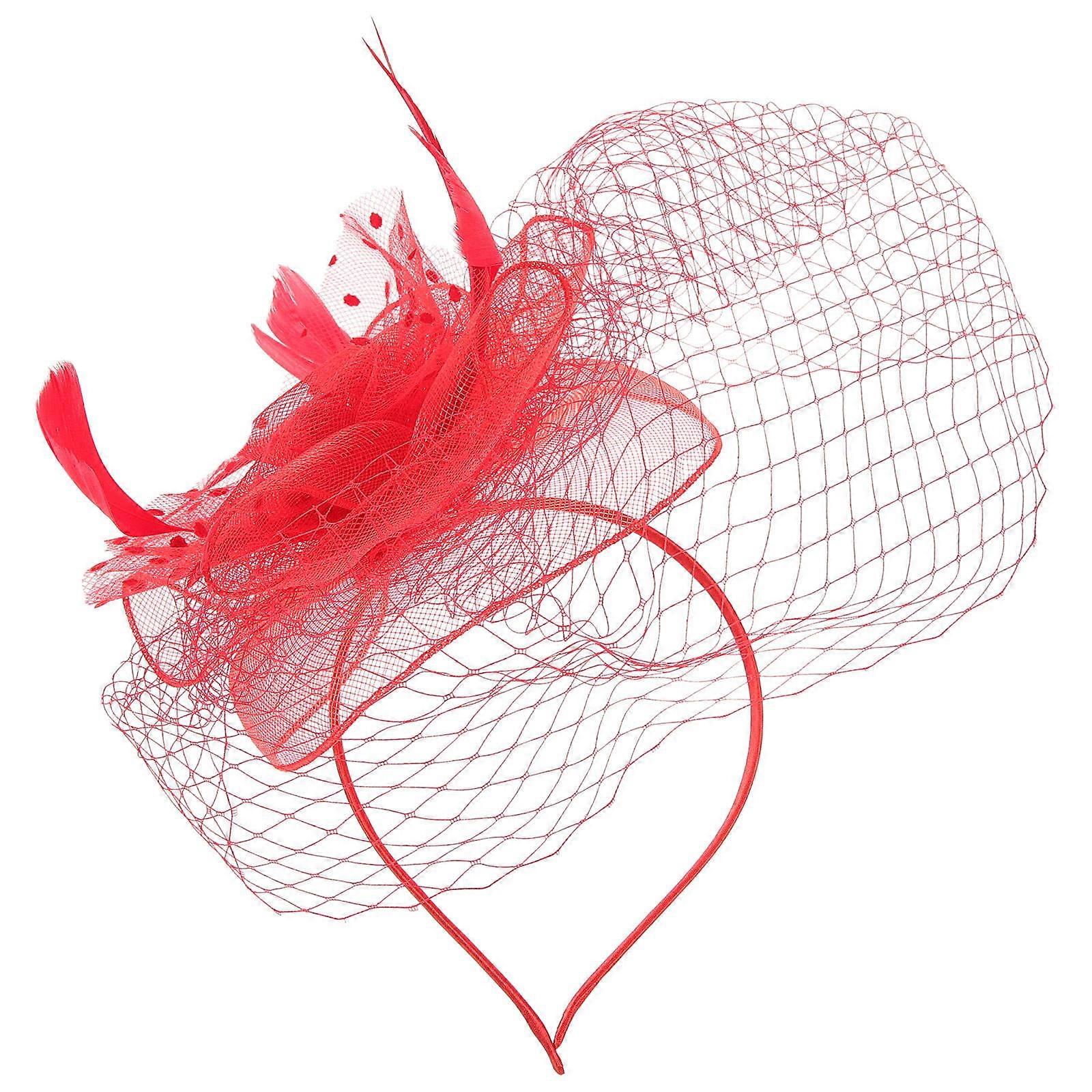 Vintage Style Fascinator Headband for Women – Elegant Mesh Bridal Accessory for Weddings, Birthdays, and Special Occasions – Red