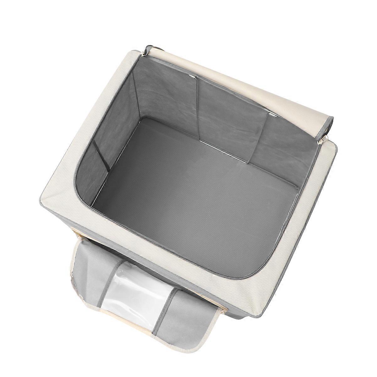 Fabric Storage Box Foldable Sorting Organizer For Clothes Blanket 75L Grey Beige Rectangular 1Pcs
