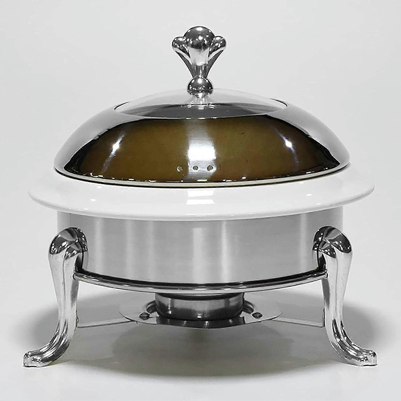 Round Stainless Steel Chafing Dish Buffet Set, Ceramic Insert (20cm Silver)