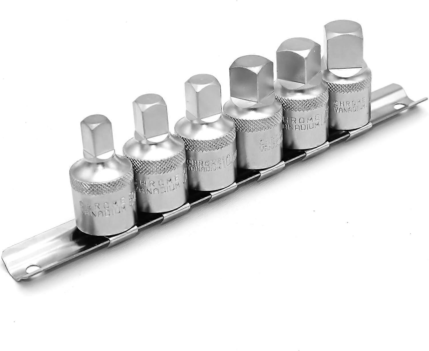 Oil drain plug wrench set, 1/2 drive square wrench, 6-piece metric 8 mm/10 mm/12 mm/14 mm, 3/8" and 1/2" socket set, chrome vanadium steel
