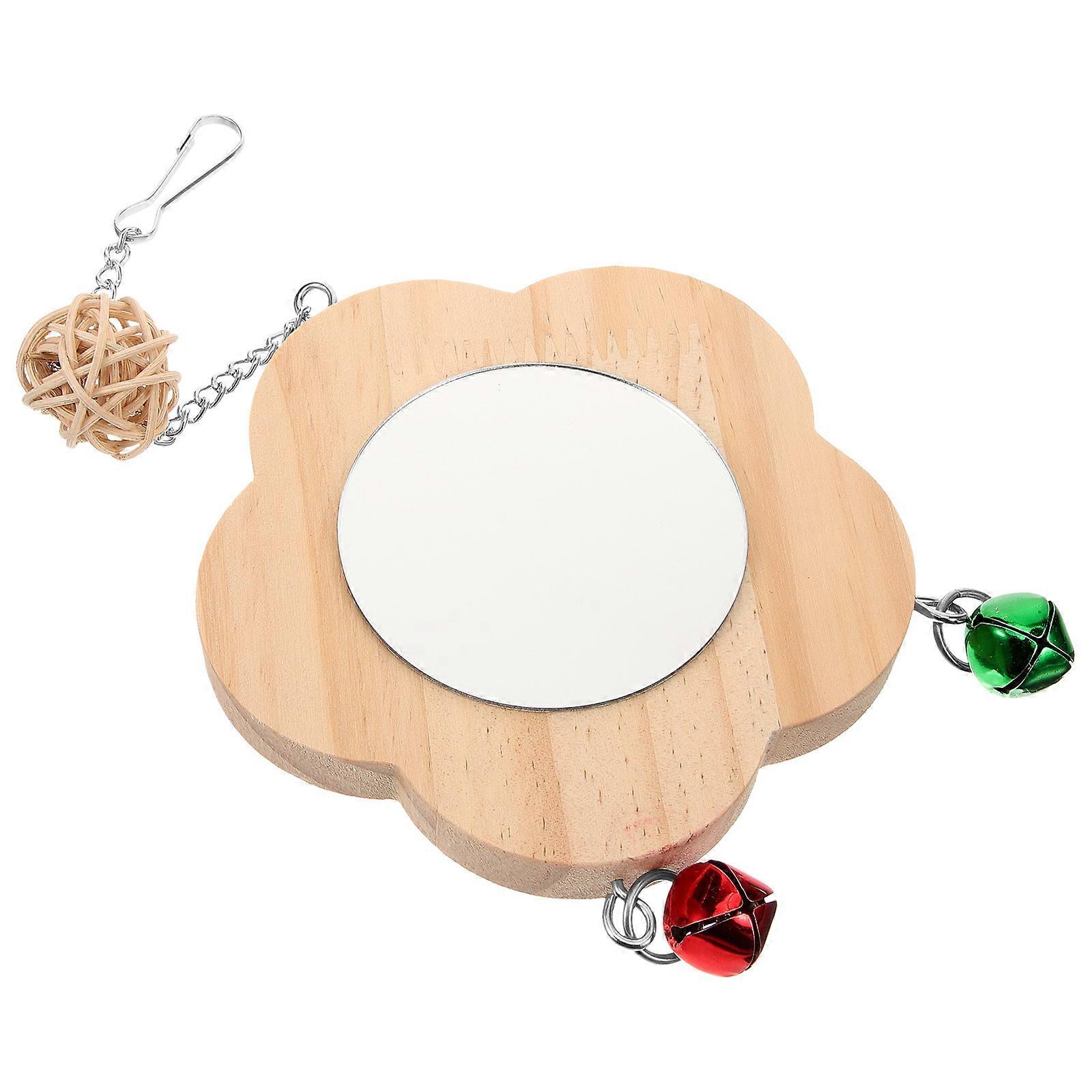 Parrot Mirror with Bell Hanging Bird Cage Decor – Fun Flower Design to Prevent Biting and Entertain Macaws, Parakeets, and Budgies