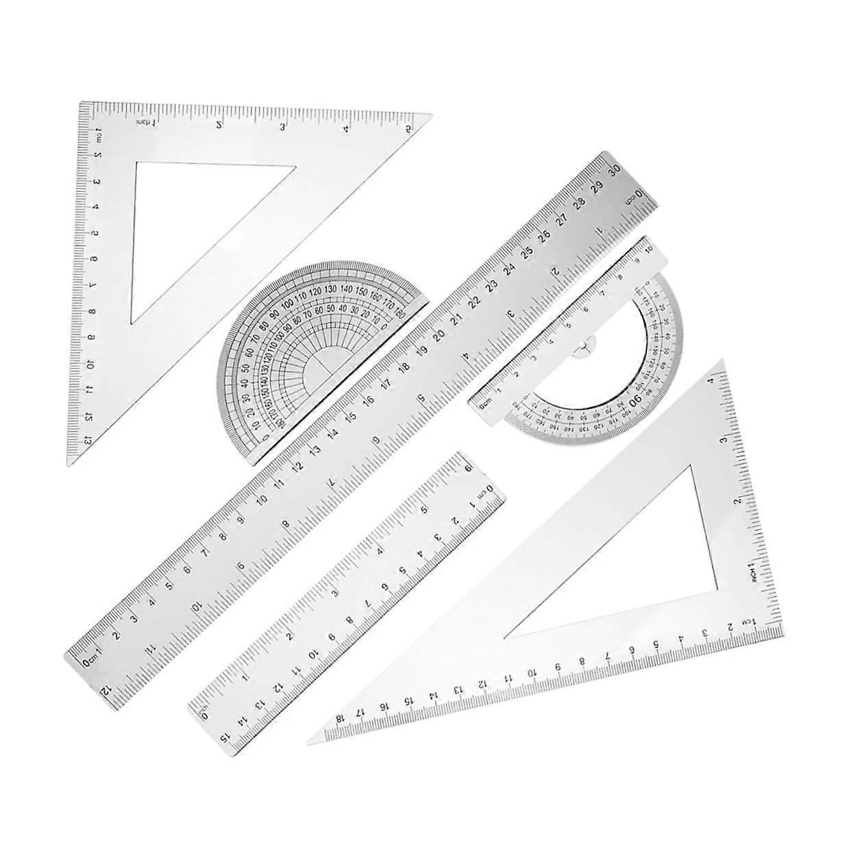 Stable Triangle Ruler Protractor Set, 6-Piece Plastic Geometry Kit for Classroom and Home Use, Math Tools for Students