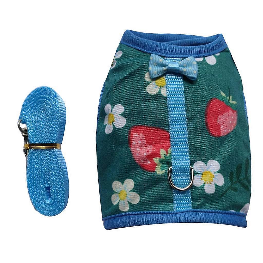Set of dishes and leash for small pets, padded escape-proof vest for hamsters, Green Strawberry, 3 sizes adjustable
