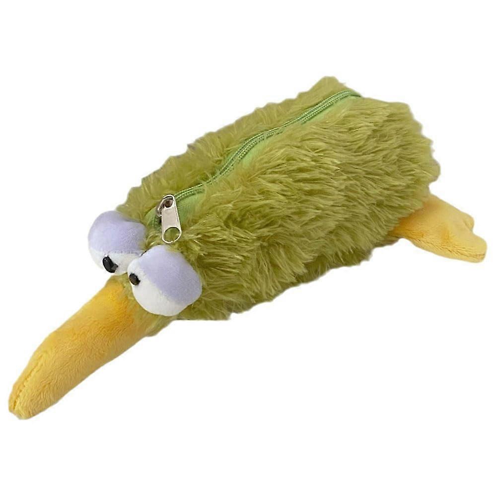 Kiwi Bird Pencil Case Large Capacity Green Bird Shape Plush Pen Case Holds 20 Pencils Ideal for Stationery Storage