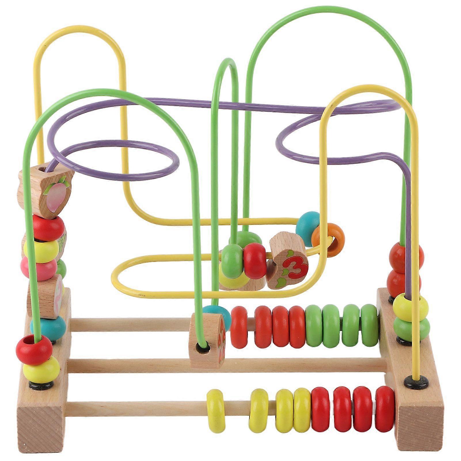 2025 Latest Model Wooden Bead Maze Activity Cube Fruits Slide Abacus Toddler