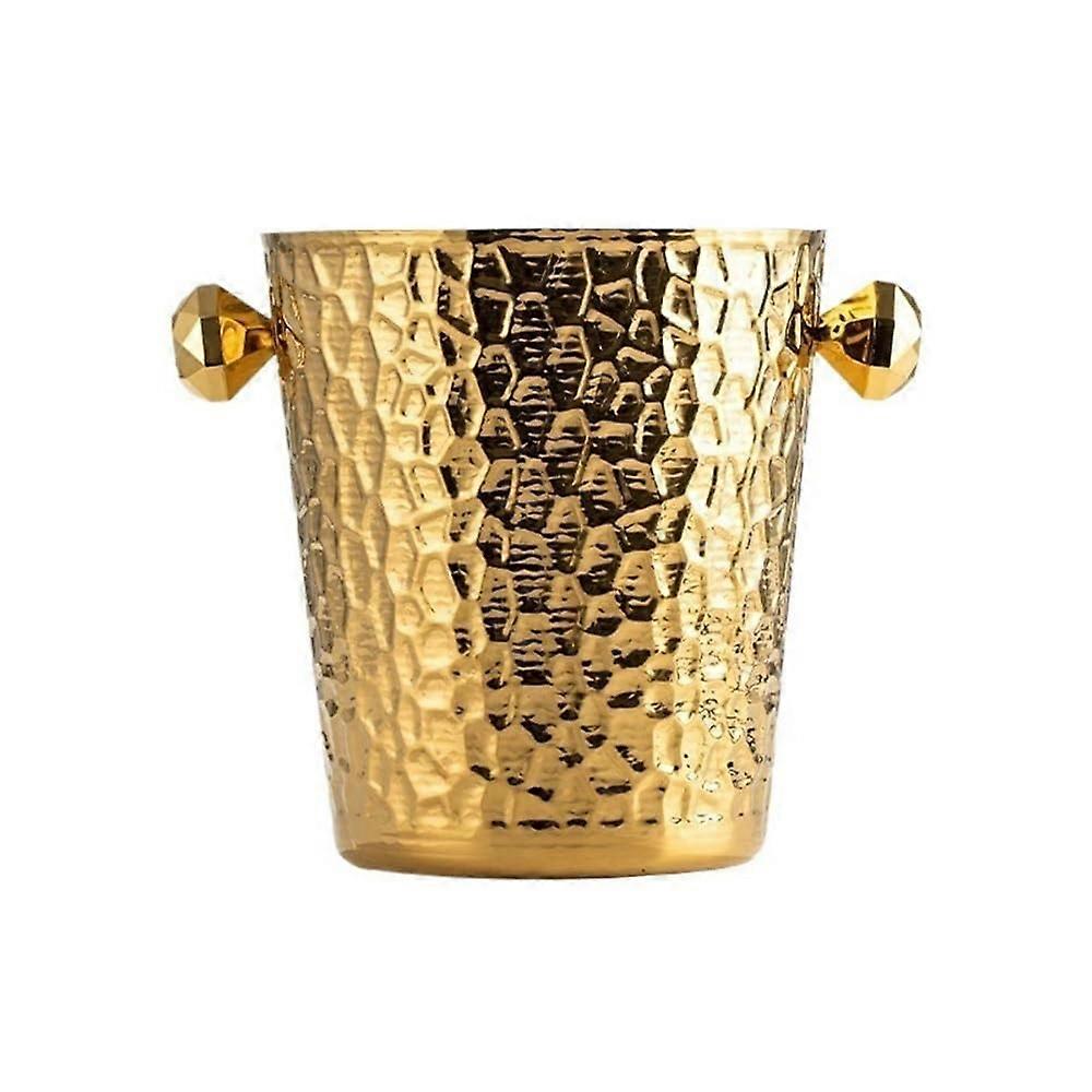 Hammered Stainless Steel Ice Bucket With Handle Gold Finish Large Capacity Champagne Wine Cooler For Home And Bars