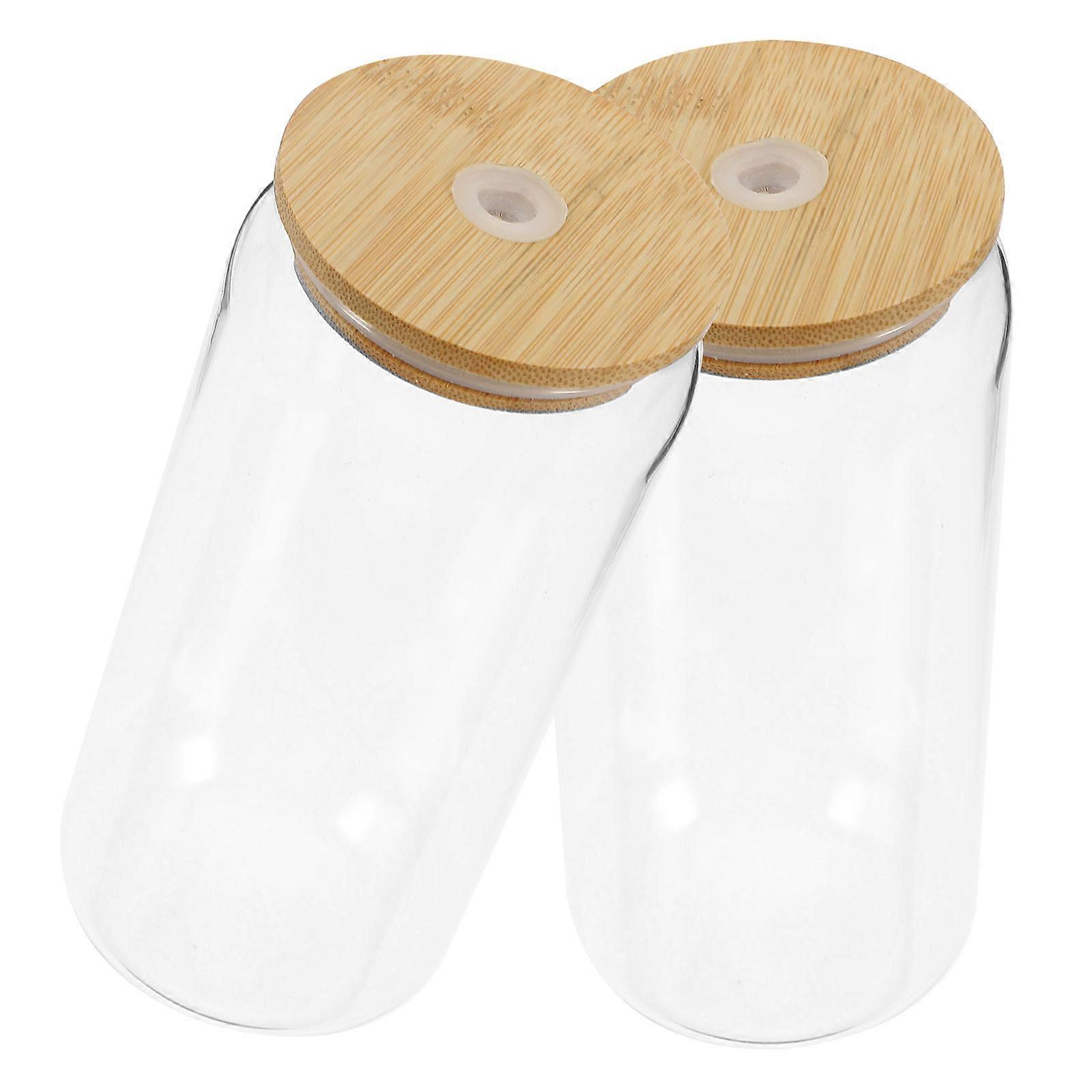 Glass Tumbler With Lid For Coffee Use 17.5X7.5cm 2Pcs