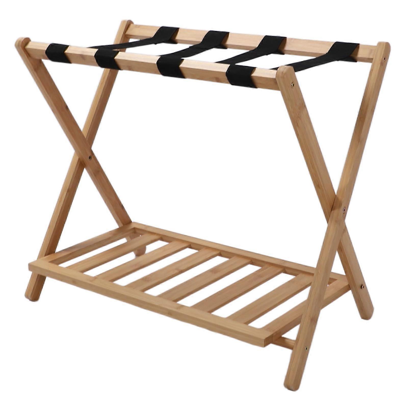 Folding Luggage Rack for Guest Room, Portable Suitcase Stand with 4 Nylon Straps, SpaceSaving Storage Rack for Bedroom or Hotel Quick Assembly