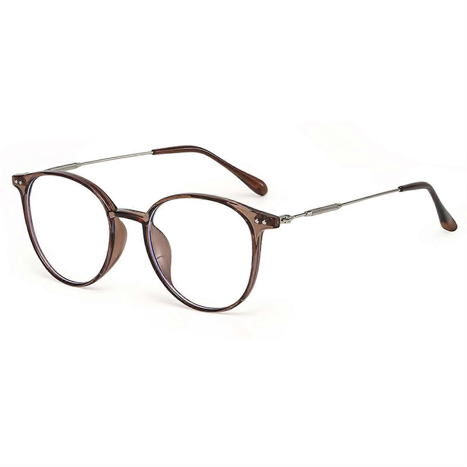 Reading Glasses Retro Blue Light Blocker, Flat Metal Mirror for Men and Women, Computer/Gaming Glasses Against Eye Strain (Color: Tea, Size: 1.0)