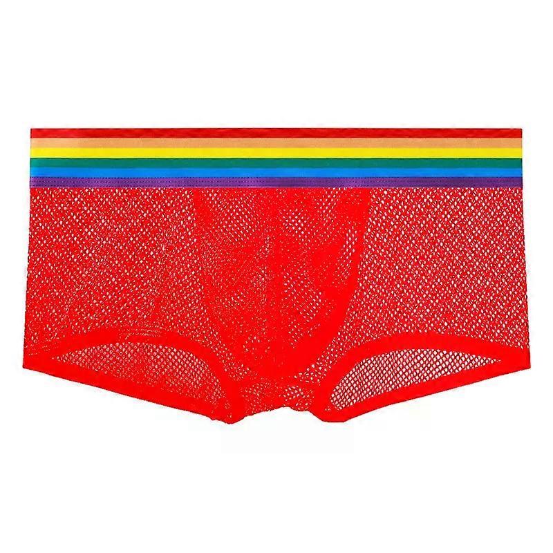 الرجال قوس قزح حزام الملابس الداخلية للشباب شبكة تنفس منظور مثير سروال داخلي قصير مثلي الجنس يو محدب الحقيبة Tangas Hombre