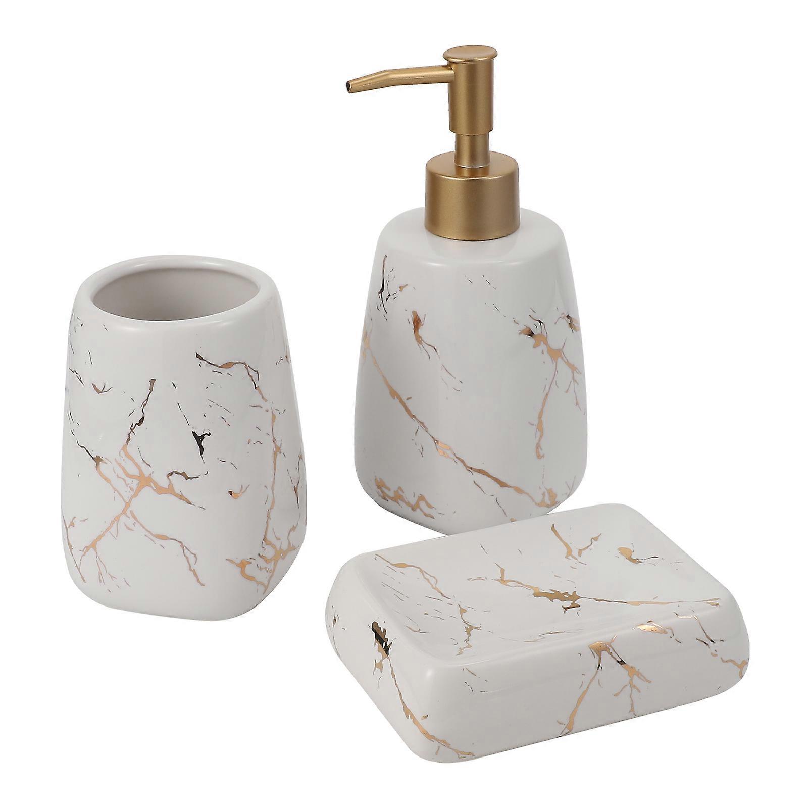Masteelf 3pcs Bathroom Accessory Set Marble Vanity Countertop Accessories Set