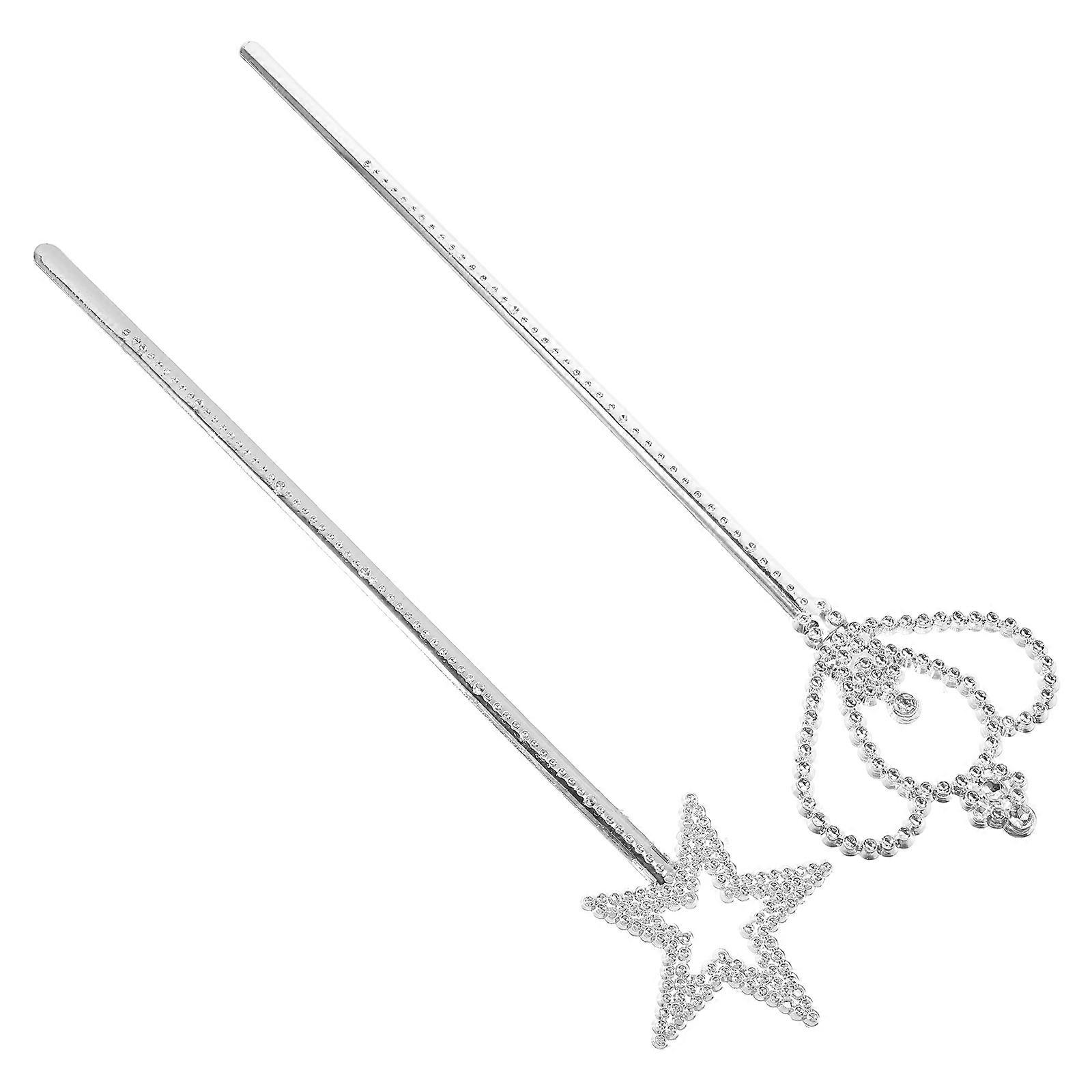 Wand Princess Crown Stick For Girls Birthday Party Stage Performances Silver 2Pcs