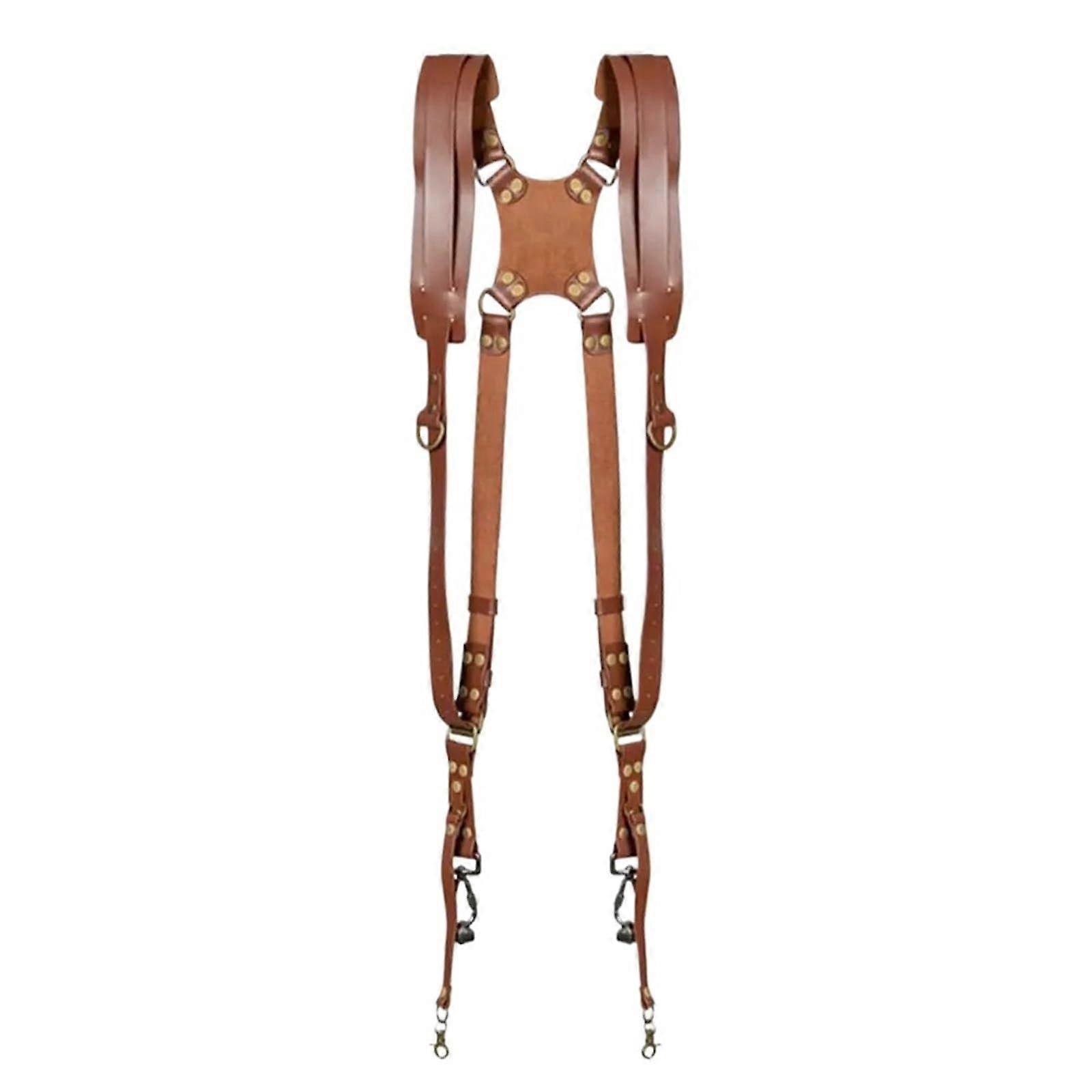 Double Camera Strap Leather Harness, Leather Camera Strap, Double Shoulder, Adjustable Camera Shoulder Strap, Vintage for Photographers (Brown)