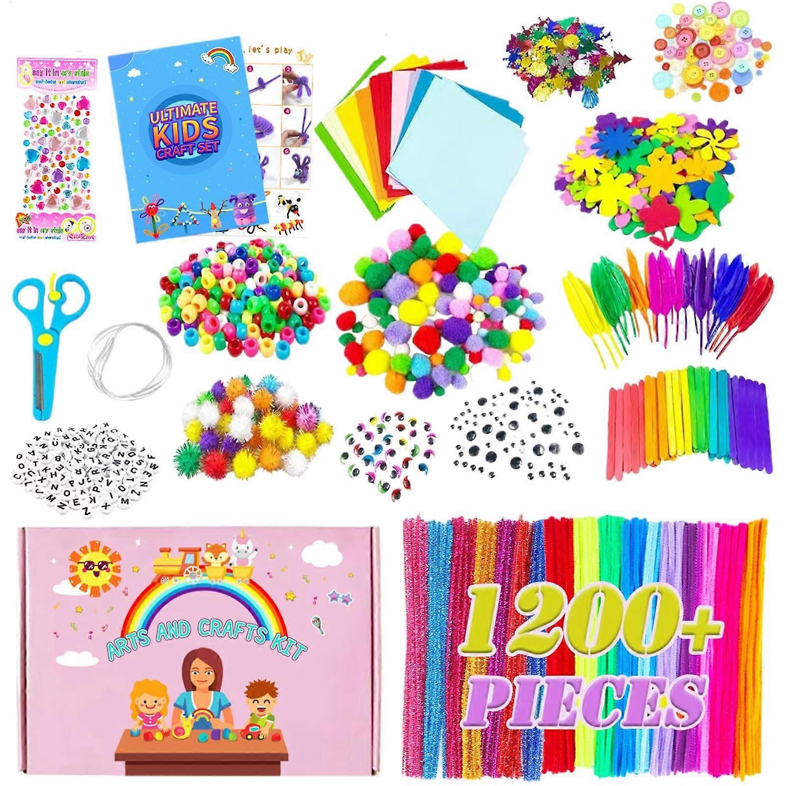 Kids Arts and Crafts Materials Set, Toddler Art Set, Activity Materials, POM POMS Buttons, Straw Games for Art Making
